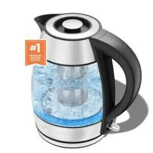 Fast Boiling 1.8L Electric Glass Kettle, Removable Tea Infuser, LED Lights.